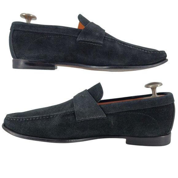 Santoni Italy Navy Blue Suede Leather Dress Shoes Mens Size 10D Slip-on Loafers - Picture 6 of 12